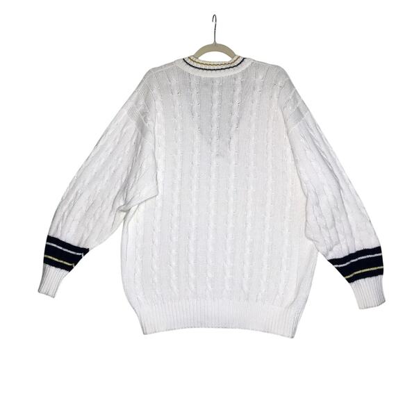 PRINGLE Of Scotland V-Neck Fisherman Sweater Sz S Ivory Golf Tennis Timeless EUC - Picture 3 of 9